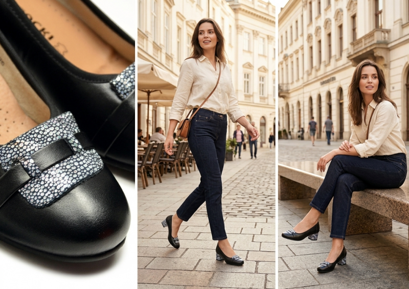 Czółenka czarne 37 skóra POTOCKI 19409 na obcasie skórzane damskie