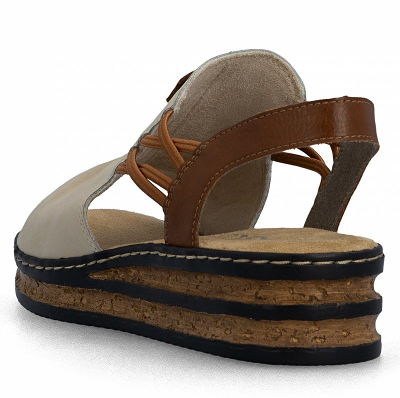 Sandałki beżowe 38 RIEKER 62962 beż na koturnie platformie