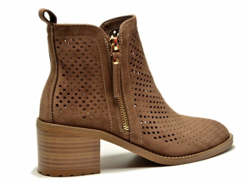 Botki 40 beżowe VINCEZA 58621 ażurowane zamsz beż damskie