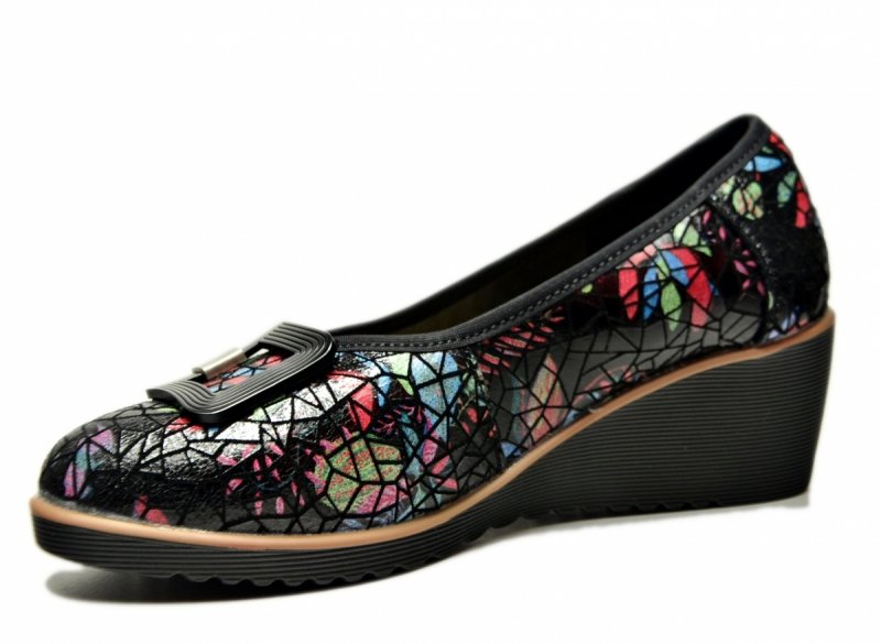 Czółenka czarne 38 skóra FILIPPO 7661 na koturnie skórzane kolorowe półbuty