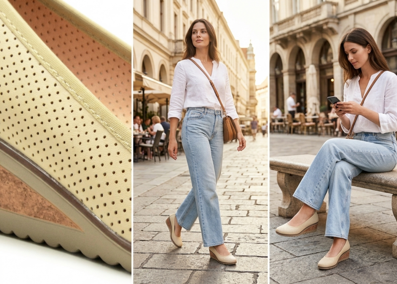 Czółenka 39 beżowe na koturnie VINCEZA 58629 beż ażurowane