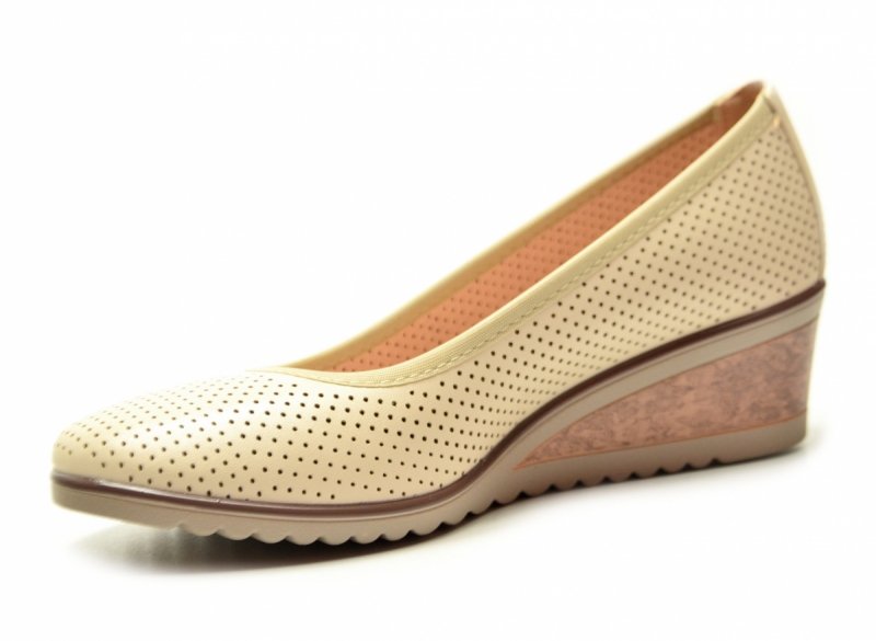 Czółenka 38 beżowe na koturnie VINCEZA 58629 beż ażurowane