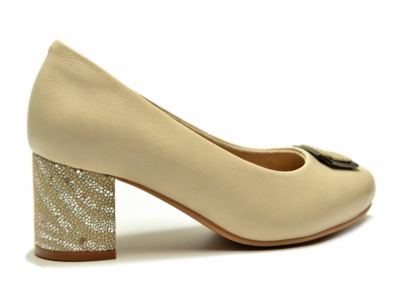 Czółenka 36 POTOCKI 19411 skóra beżowe na obcasie beż skórzane