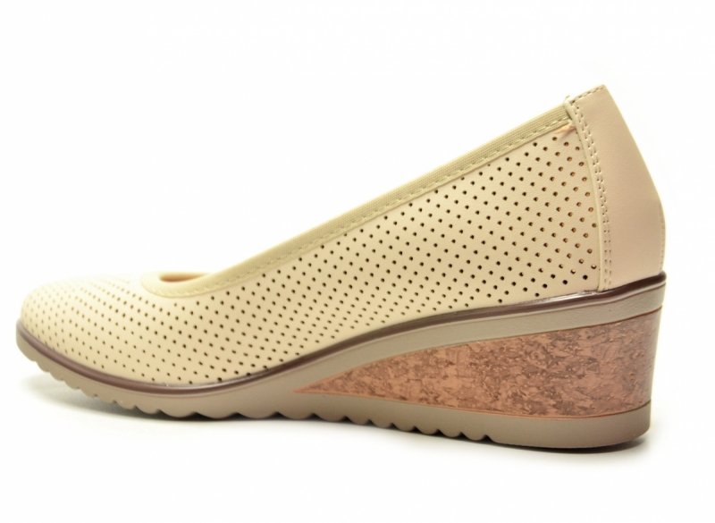 Czółenka 37 beżowe na koturnie VINCEZA 58629 beż ażurowane