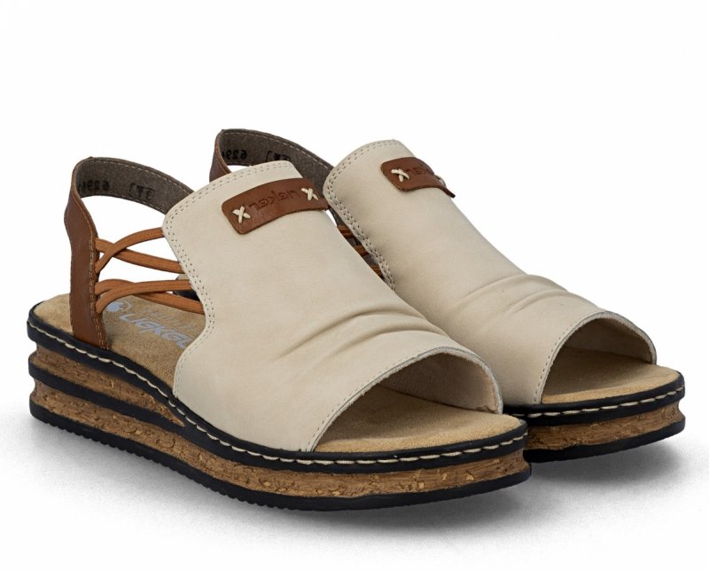 Sandałki beżowe 38 RIEKER 62962 beż na koturnie platformie