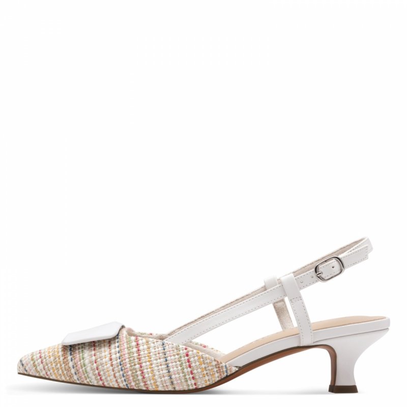 Czółenka białe 40 MARCO TOZZI 29503 kaczuszki z odkrytą piętą kolorowe