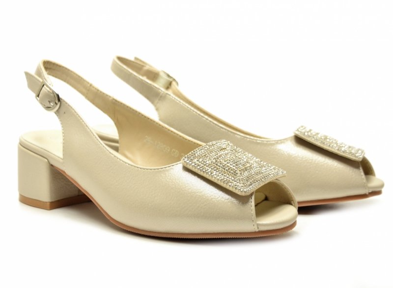 Sandałki damskie złote 37 na obcasie POTOCKI 12809 wizytowe czółenka