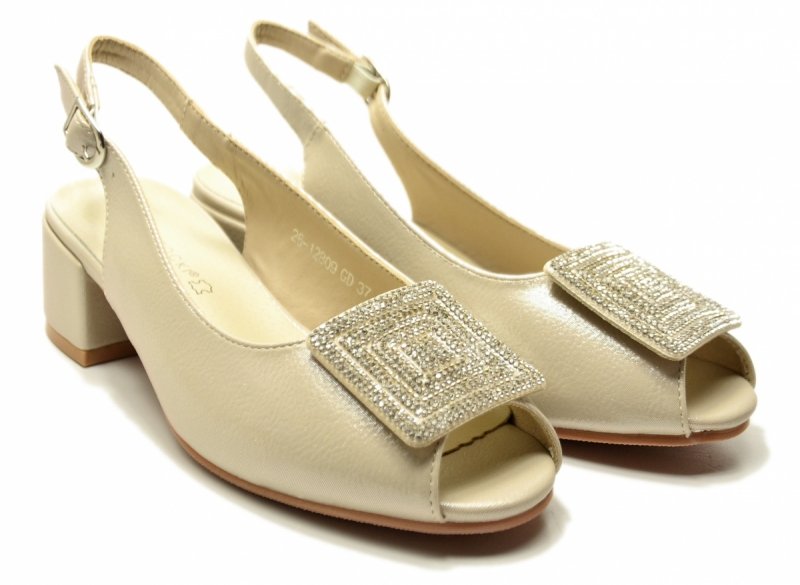 Sandałki damskie złote 37 na obcasie POTOCKI 12809 wizytowe czółenka