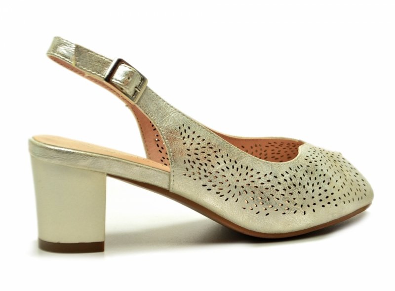 Sandałki damskie złote 38 na obcasie POTOCKI 12762 czółenka