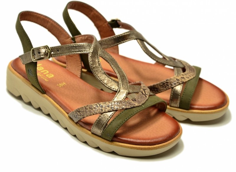 Sandały zielone 38 JANA 28278 sandałki złote płaskie oliwkowe