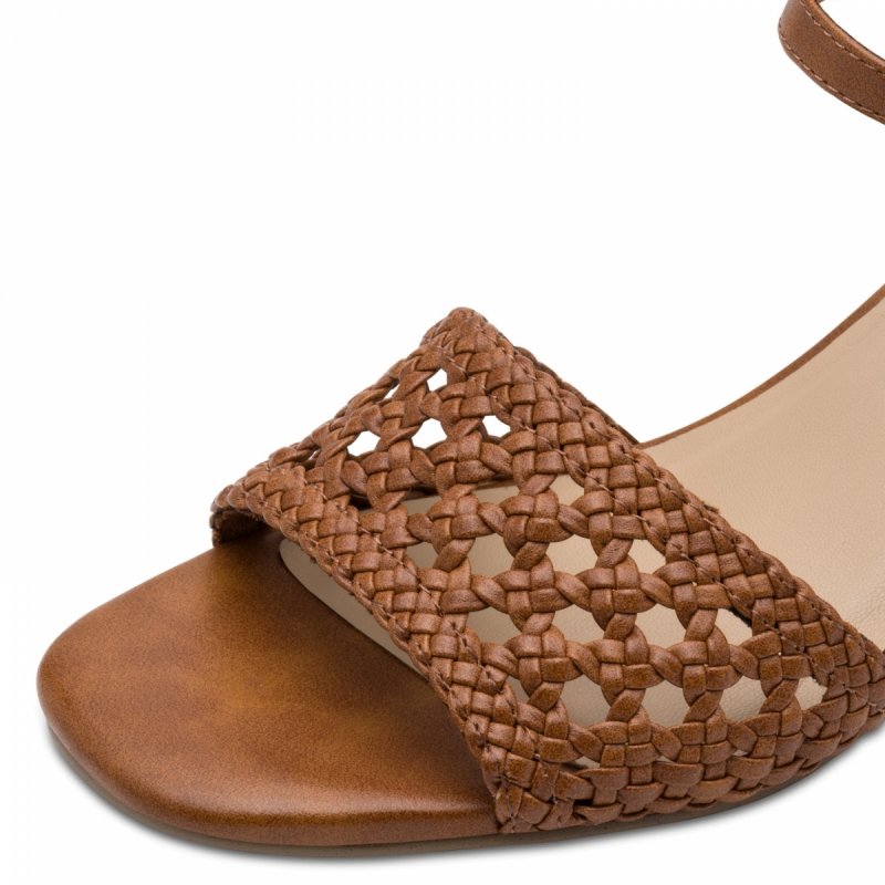 Sandałki 39 brąz camel MARCO TOZZI 28382 na obcasie brązowe plecione