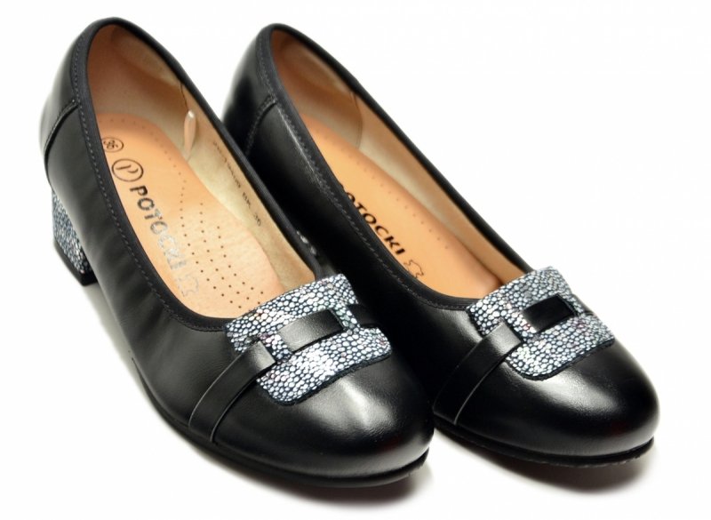 Czółenka czarne 37 skóra POTOCKI 19409 na obcasie skórzane damskie