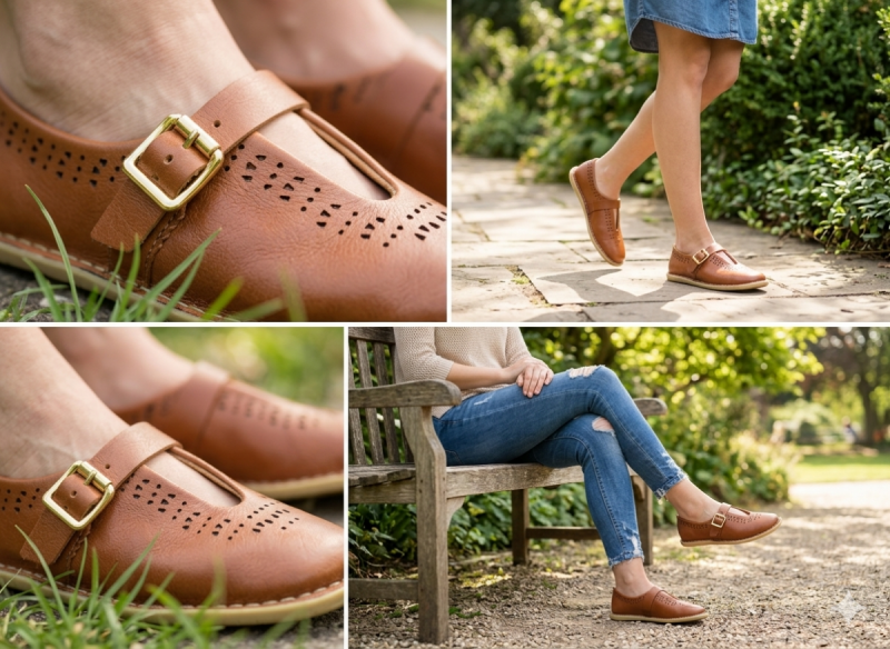 Półbuty damskie camel 39 skóra ANDACCO 6264 skórzane na pasek