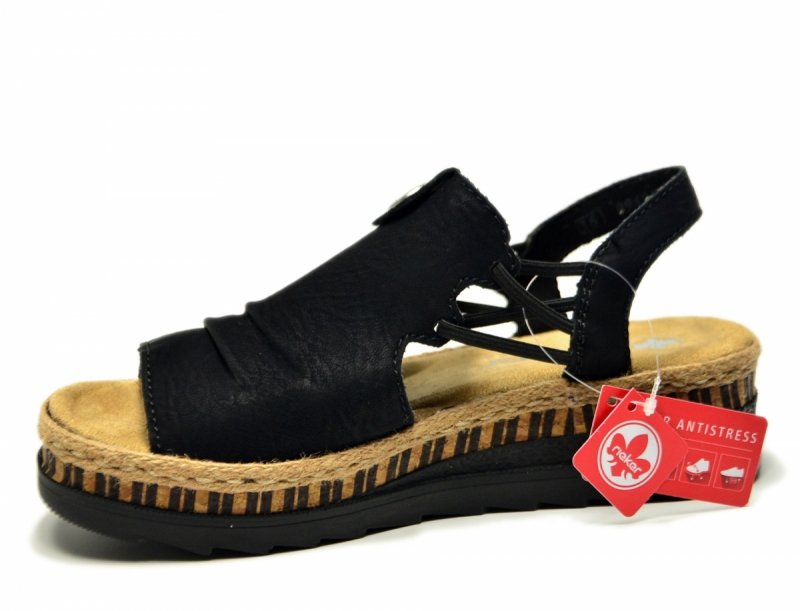 Sandały damskie 38 czarne RIEKER V7972 na koturnie platformie sandałki