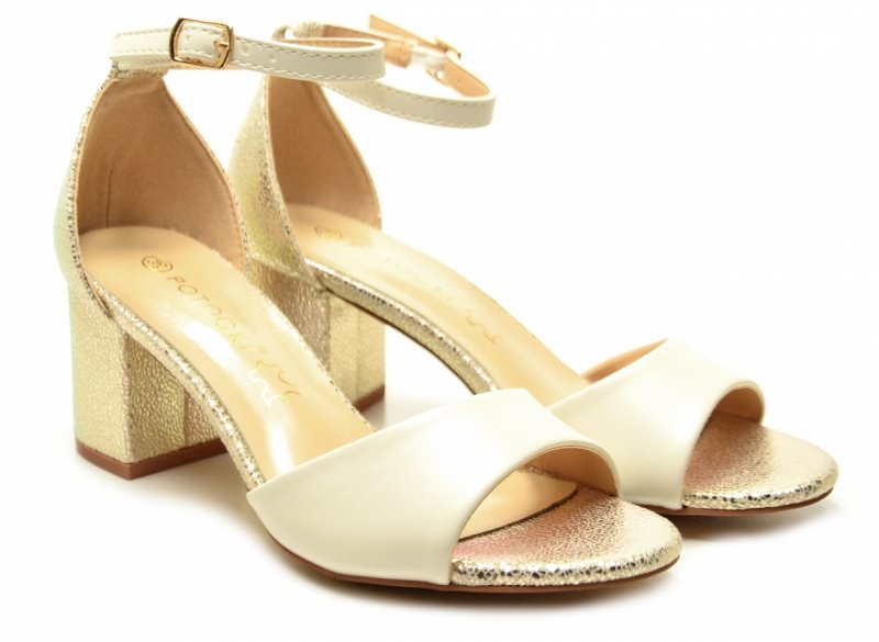 Sandałki damskie 40 złote beżowe na obcasie POTOCKI 20339