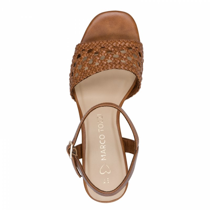 Sandałki 39 brąz camel MARCO TOZZI 28382 na obcasie brązowe plecione