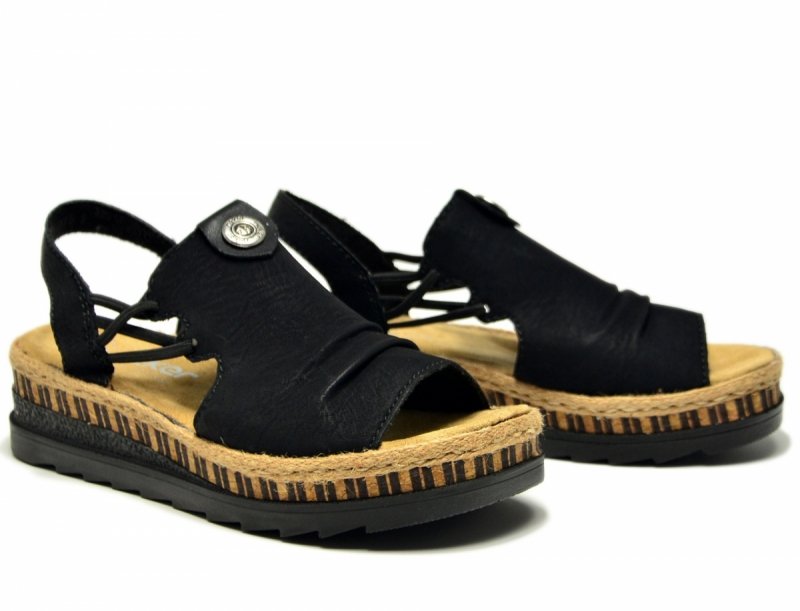 Sandały damskie 39 czarne RIEKER V7972 na koturnie platformie sandałki