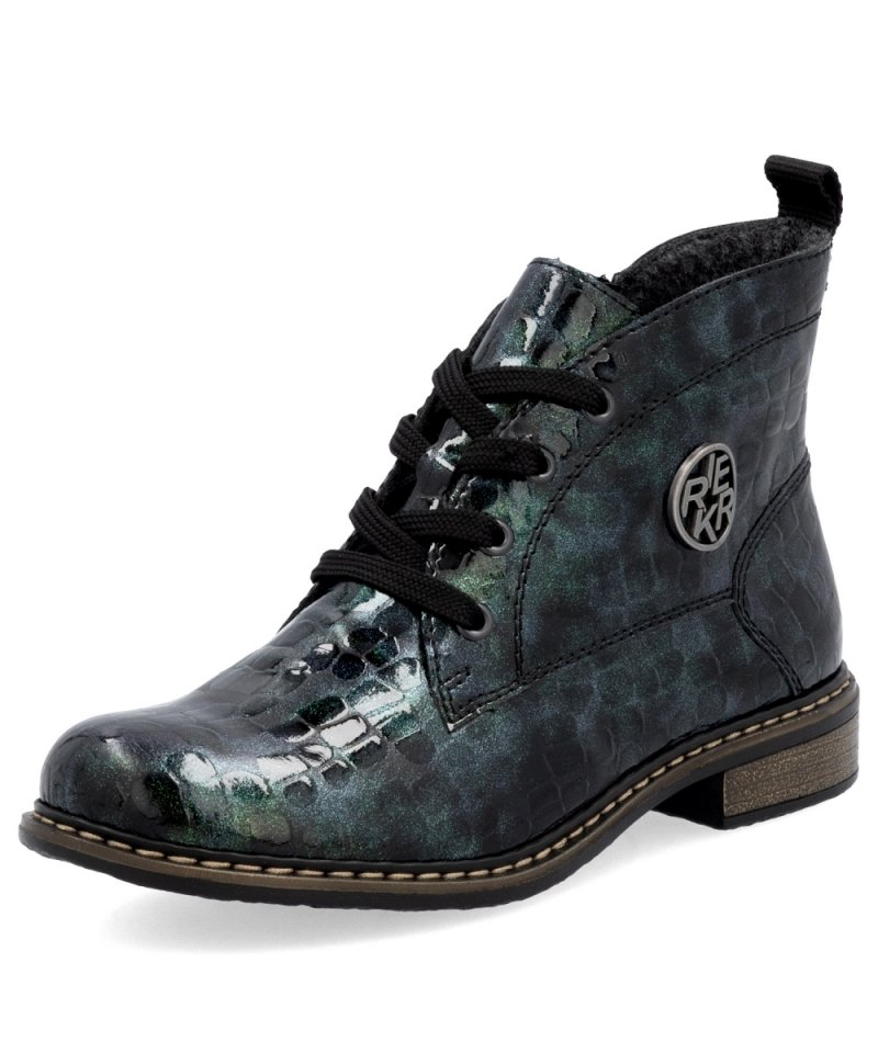 BOTKI 37 RIEKER 71205 damskie zielone płaskie ocieplane