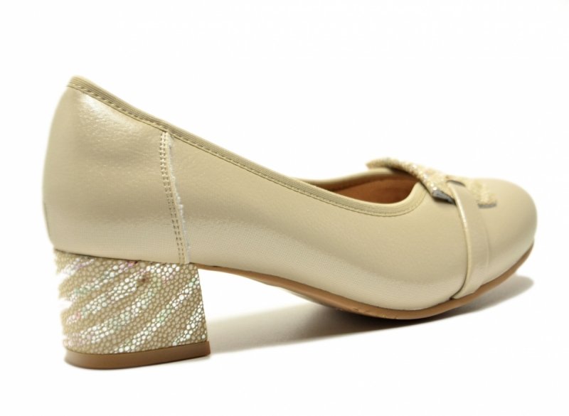 Czółenka złote 37 skóra POTOCKI 19409 beżowe na obcasie beż skórzane