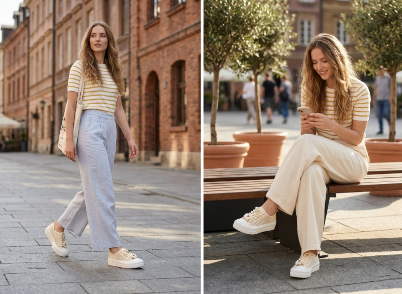 Trampki beżowe kremowe 41 FILIPPO 7855 ażurowane półbuty 