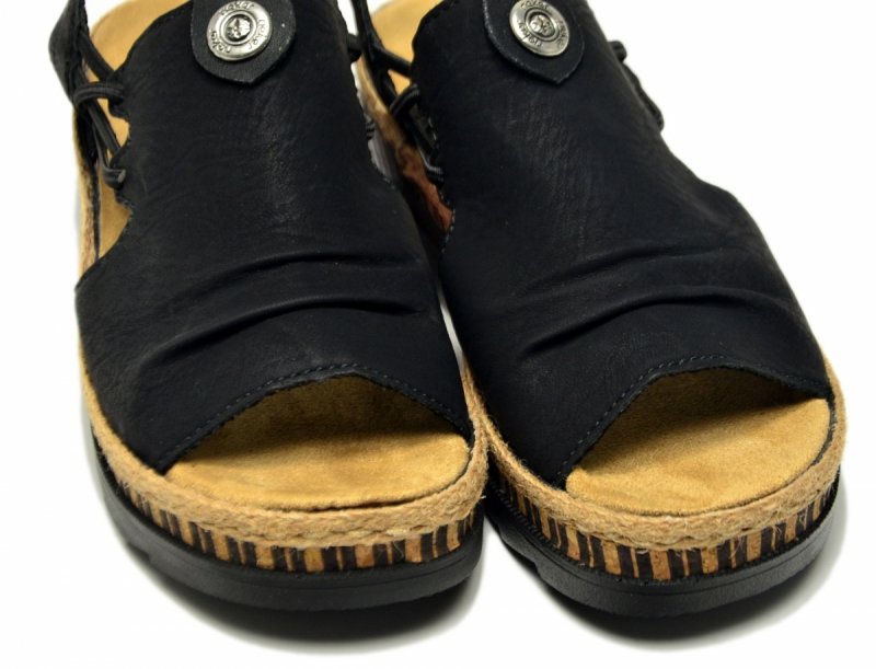 Sandały damskie 37 czarne RIEKER V7972 na koturnie platformie sandałki