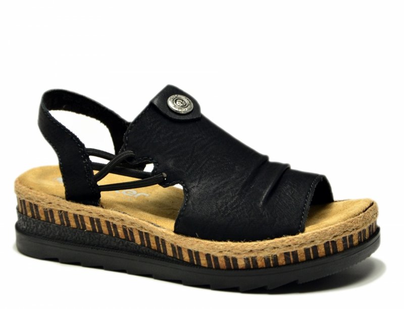 Sandały damskie 41 czarne RIEKER V7972 na koturnie platformie sandałki