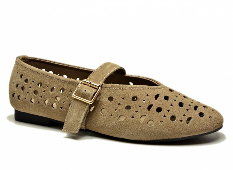 Baleriny beż 38 skóra FILIPPO 7875 skórzane beżowe na pasek zamsz półbuty