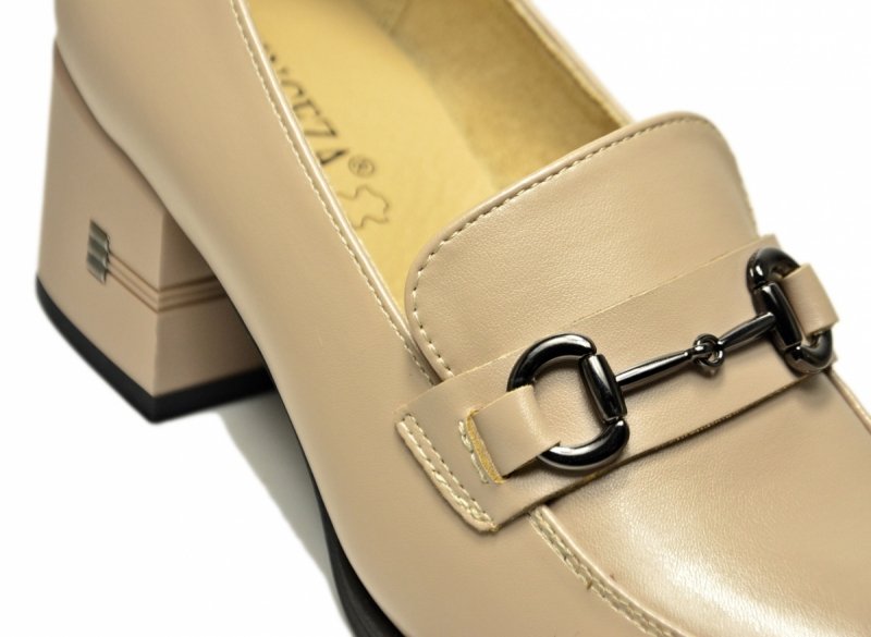 Mokasyny beż 37 półbuty skóra na obcasie VINCEZA 18116 beżowe skórzane damskie