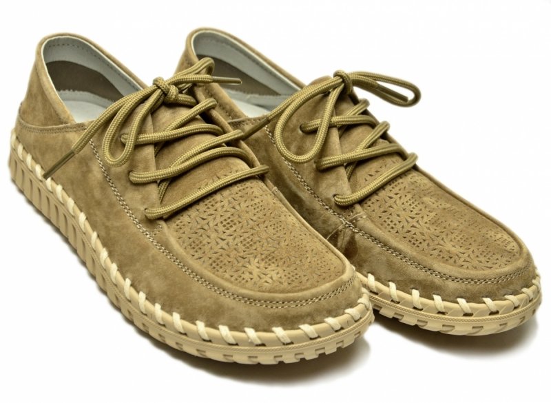 Półbuty mokasyny damskie beżowe 39 skóra FILIPPO 7692 skórzane zamsz sznurowane