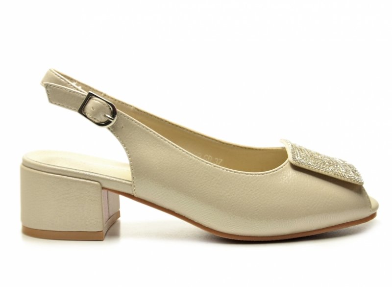 Sandałki damskie złote 40 na obcasie POTOCKI 12809 wizytowe czółenka