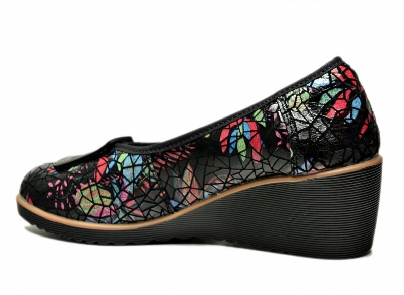 Czółenka czarne 40 skóra FILIPPO 7661 na koturnie skórzane kolorowe półbuty