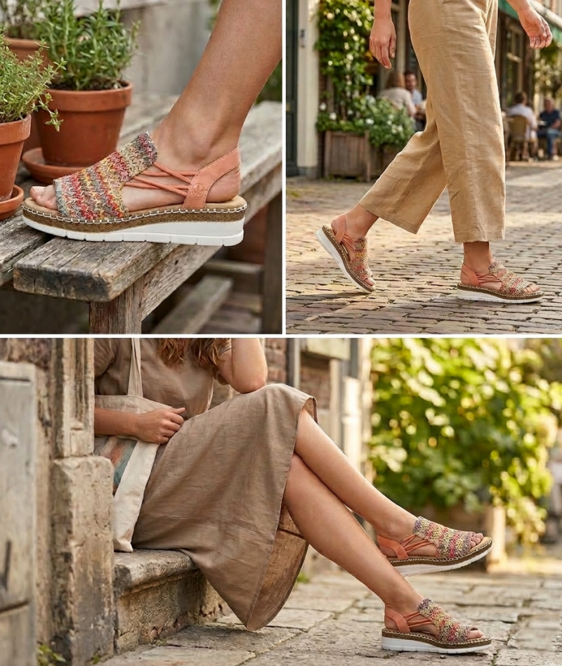 Sandałki damskie 39 RIEKER V1241 na koturnie platformie