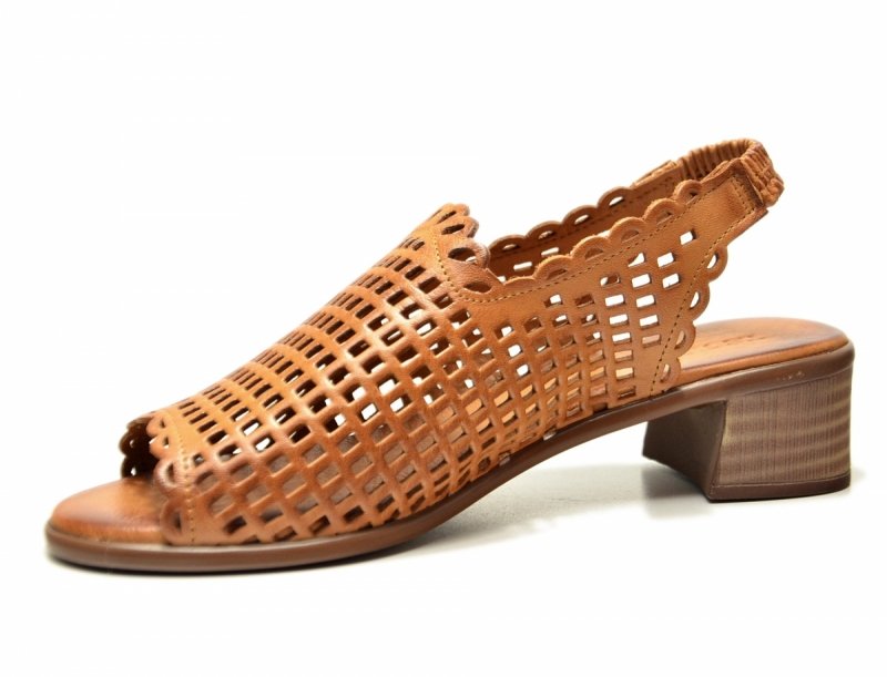 Sandałki 39 Sokolski skóra 707 camel skórzane na obcasie