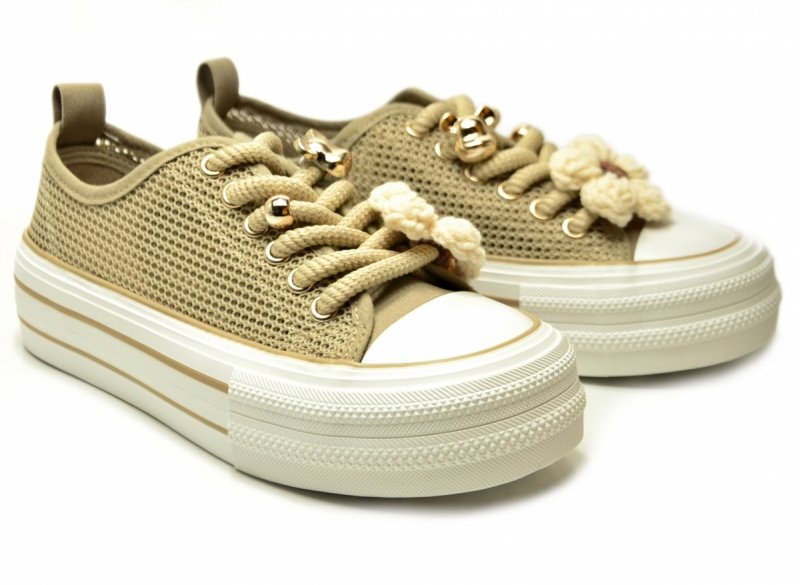 Trampki beżowe 40 FILIPPO 7855 ażurowane półbuty damskie 