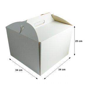 Pudełko karton z rączką na wysoki tort 34x34X25 cm