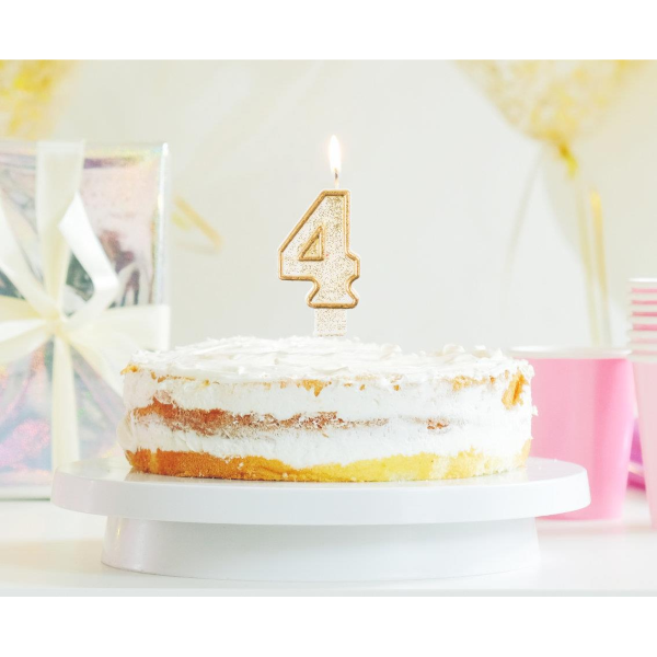 Świeczka urodzinowa na tort brokatowa ZŁOTA CYFRA 4