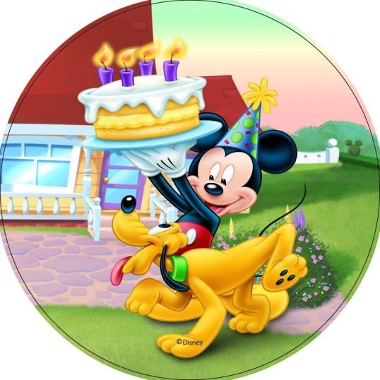 Modecor - opłatek na tort okrągły Mickey Mouse &amp; Pluto Urodziny