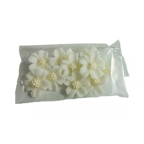 Kwiatki cukrowe na tort NIEZAPOMINAJKA (3x10szt) białe