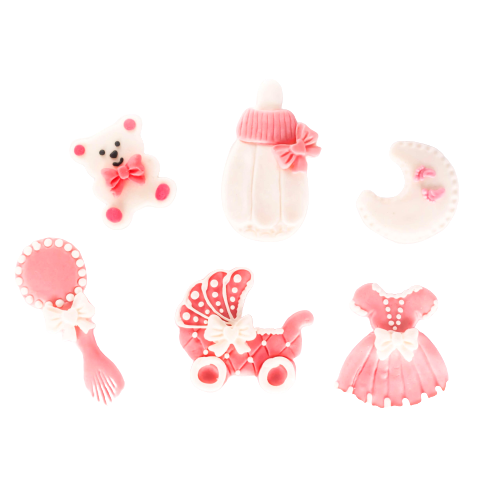 Dekoracje cukrowe na CHRZEST, BABY SHOWER różowy - 6szt