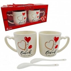 ECARLA Kubki walentynkowe z łyżeczkami - Zestaw 2 szt. w pudełku 300 ml KB24