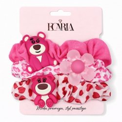 ECARLA Zestaw frotek gumek 3w1 na plakietce Różowe misie kwiat GUM190