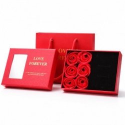 ECARLA Pudełeczko prezentowe na biżuterie i 6 szt. zapachowych róż mydlanych - Czerwone (BUK28CZE)