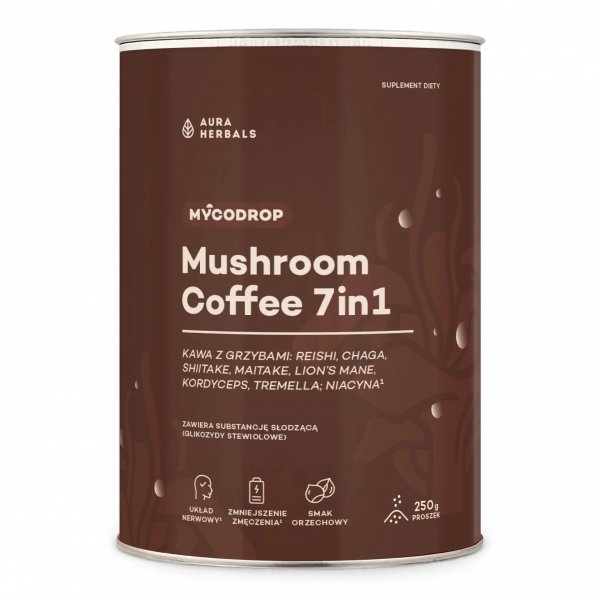 Mycodrop, kawa z grzybami, mushroom coffee 7 in 1, proszek, Aura Herbals, 250 g