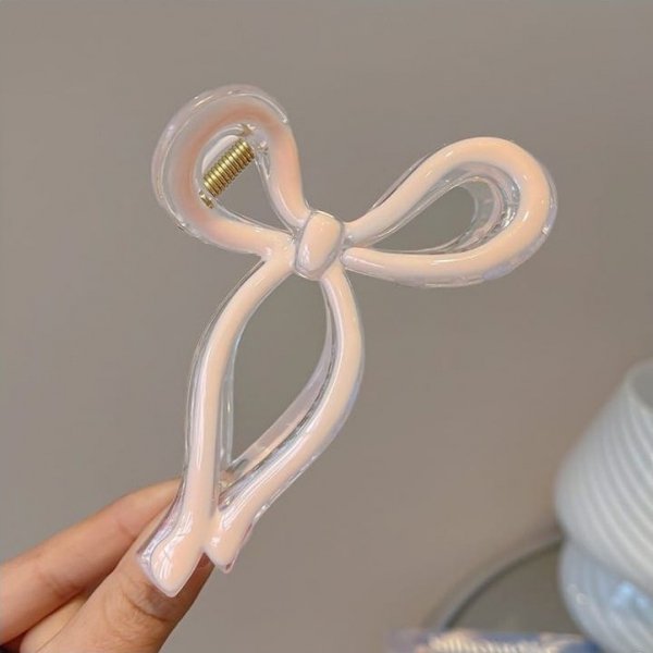 ECARLA Klamra do włosów Kokarda XL 11x6cm półtransparentna Różowa SP366R