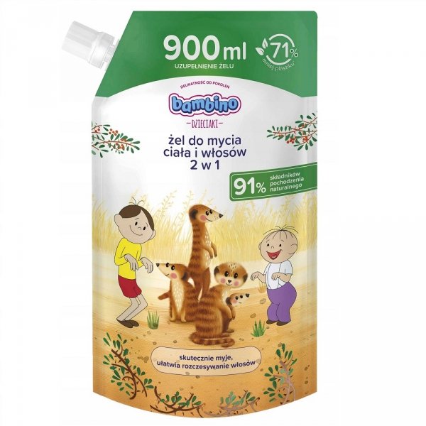 BAMBINO Dzieciaki Żel do mycia ciała i włosów 2w1 Surykatki Refill 900 ml