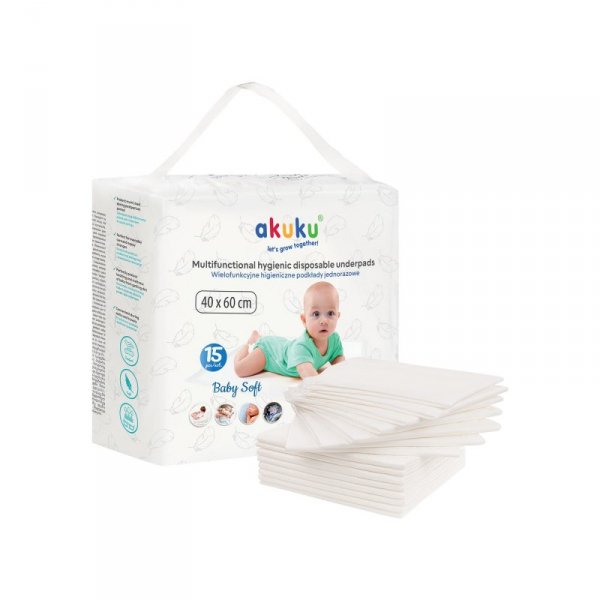 AKUKU Podkłady jednorazowe do przewijania niemowląt Baby Soft 40x60 cm (a0500) 1 op. - 15 szt.