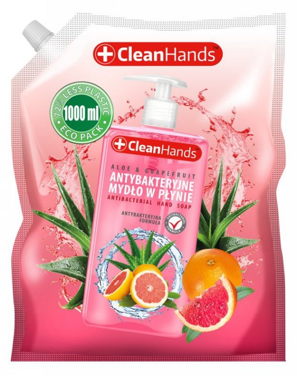CLEANHANDS Hand Soap Mydło antybakteryjne w płynie Aloes i Grejpfrut - zapas 1000 ml