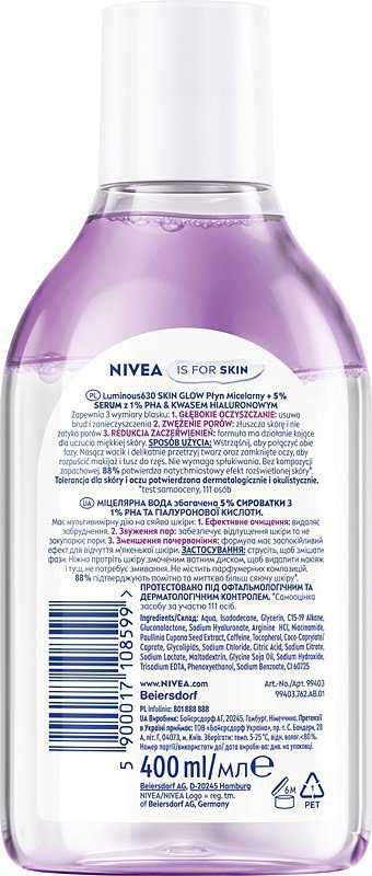 NIVEA Luminous Skin Glow Płyn micelarny z 5% serum 400 ml