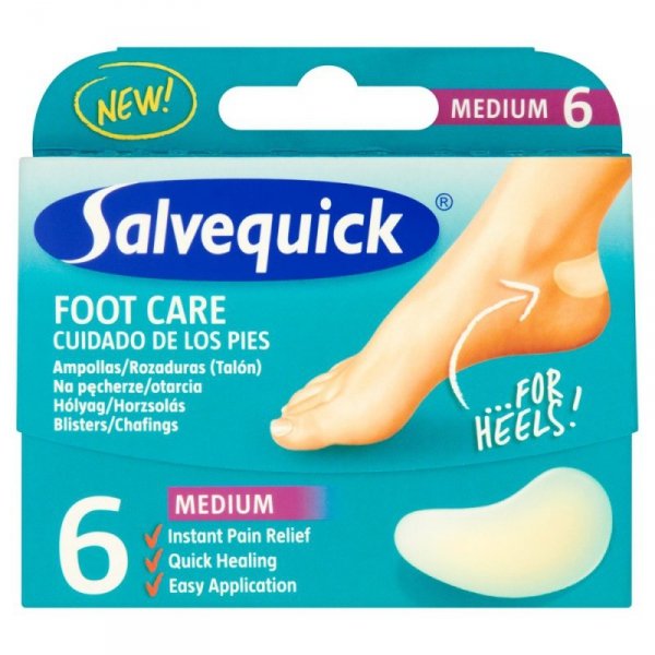 SALVEQUICK Foot Care Plastry na pęcherze i otarcia stóp hydrokoloidalna ochrona - średni, 6 szt.
