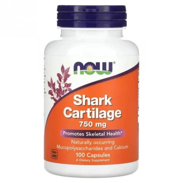 Shark Cartilage Chrząstka Rekina 750 mg, NOW Foods, 100 kapsułek